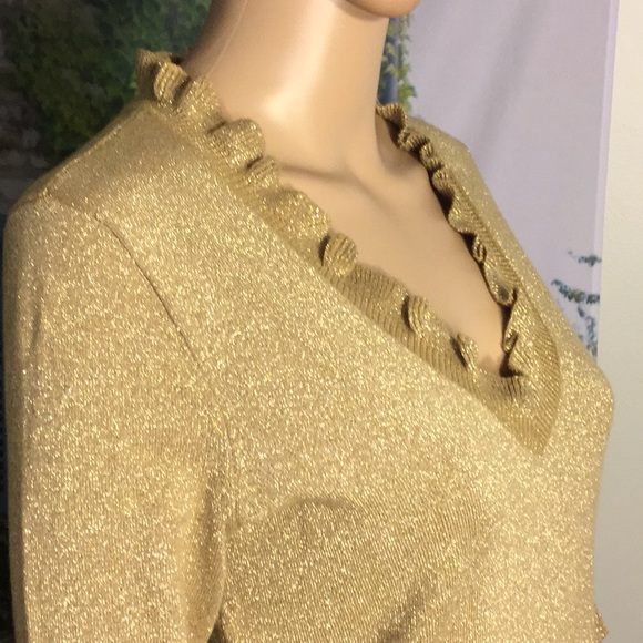 CHAPS CLASSICS METALLIC GOLD LONG-SLV SWEATER TOP - Picture 3 of 5